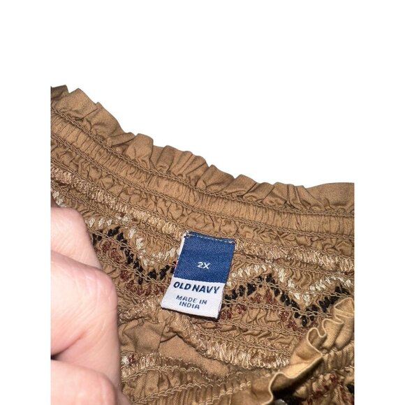 Women's Old Navy Smocked Off-the-Shoulder Flutter-Sleeve Top 2X Tan - Picture 3 of 5